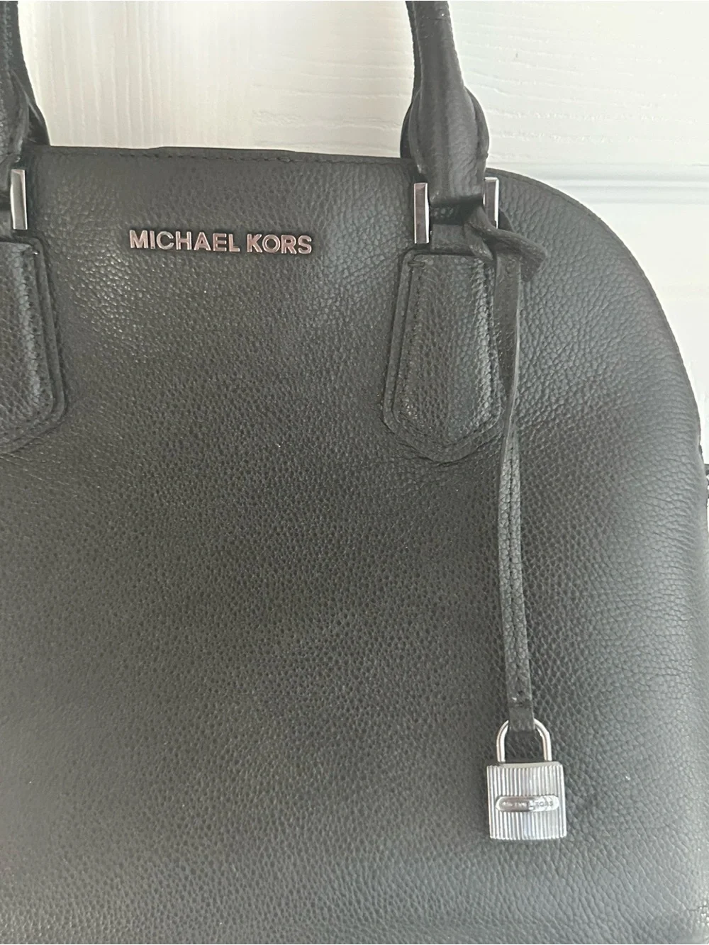 Michael Kors Black Pebbled Leather Satchel with Lock Charm